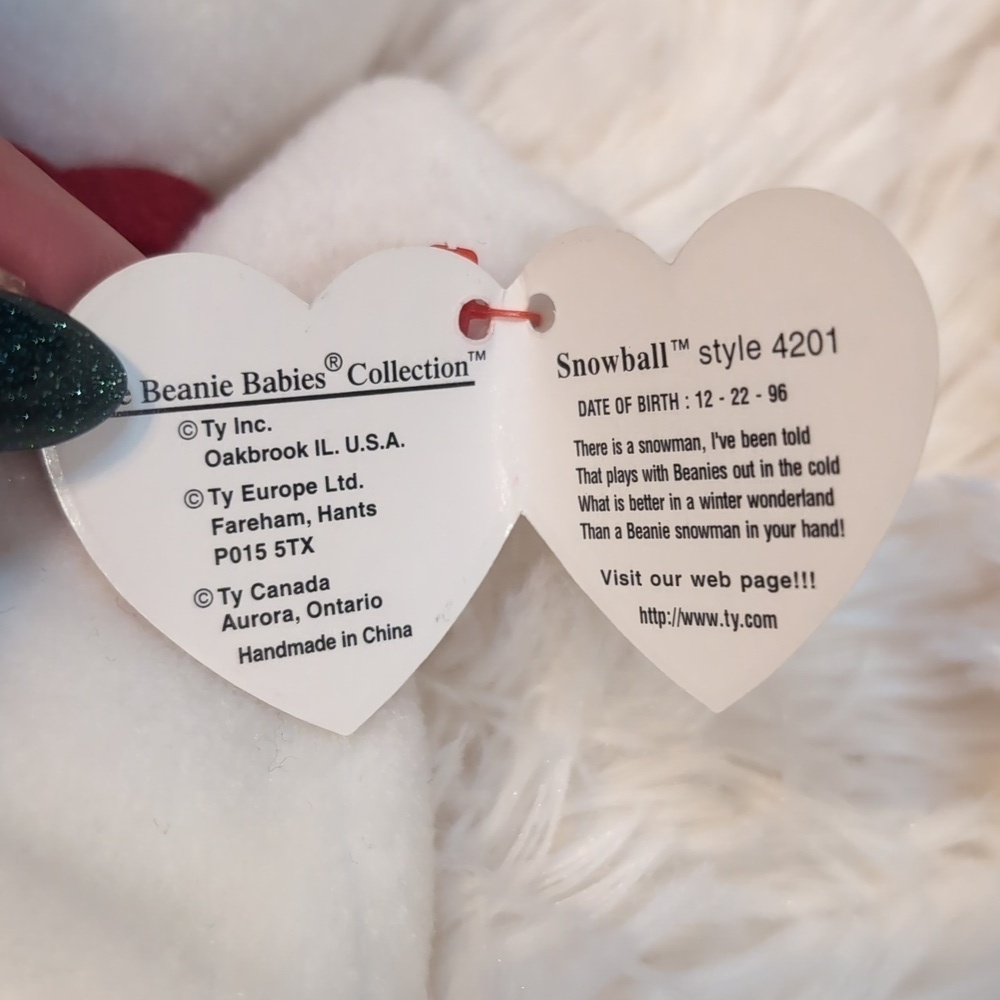 TY Beanie Babies 1996 Ty Snowball the Snowman BD 12-22-96 - Picture 3 of 8